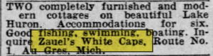 Zauels White Caps Cottages and Cabins - June 1951 Ad (newer photo)
